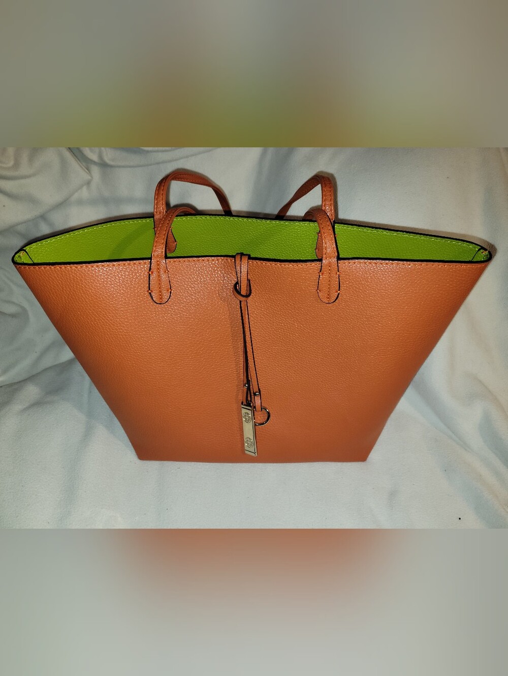 Orange & Green Fall Reversible Tote 11″ x 12″ x 5″ Decorative Goldtone Pendant